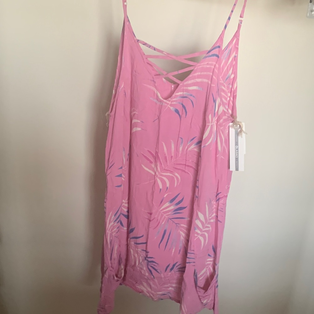 Lagaci Pink Tropical Print Strappy Sundress